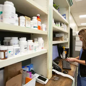 The facility at The Pet Doctor - Cottleville houses an on-site pharmacy to give our clients convenient and direct access to a wide range of medications their pets may need.