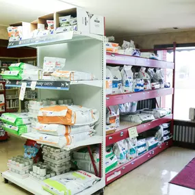 We carry a variety of pet foods and products that can conveniently be purchased in-house.