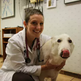 Dr. Weir is committed to forming close relationships with her clients and their pets. She is happy to see one of her favorite patients!