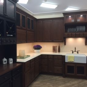 Schrock Trademark Cabinetry with Coffee Accents and Cambria Quartz Countertops