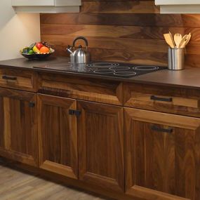 Omega Cayhill Kitchen Display: Walnut Cabinets with a natural woodgrain to add character and warmth to the kitchen.