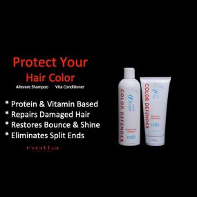 Protect your hair color! Our Allevare Shampoo & Vita conditioner repairs damaged hair and restores bounce & shine! Protein & vitamin based, our conditioner and shampoo prolongs color-treated hair, while also eliminating split ends!