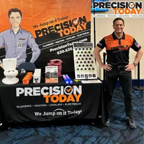 Precision Today Plumbing Heating Cooling Electrical (Miller's Area Heating) man near display