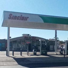 Sinclair branded gas canopy and gas pumps