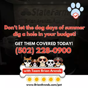 Don't let the dog days of summer dig a hole in your budget! 
At #TeamBrianArends, we are ready to help you keep your furry family members cool and covered this summer.