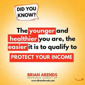 Did you know? 1 in 4 of today's 20-year-olds will become disabled before they retire. Don't wait! The younger and healthier you are, the easier it is to protect your income. 
Whether you're starting your career or well into it, give us a call today! Team Brian Arends is here to help!