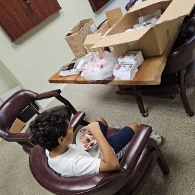 My helpers helping me get ready for back to school giveaways! Oh and ice cream break after 30 minutes of working??