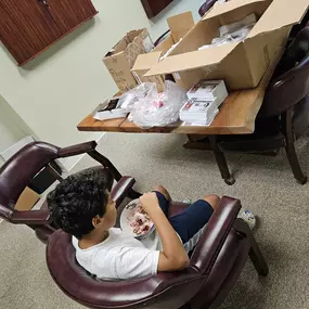 My helpers helping me get ready for back to school giveaways! Oh and ice cream break after 30 minutes of working??