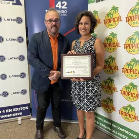 Great day indeed!
Executive Director of Telemundo New Orleans recognized my commitment to Louisiana families during Hispanic Heritage month, and Children's Hospital acknowledged my charitable donation.