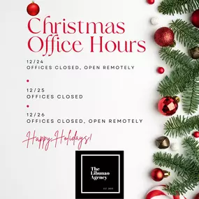 Happy Holidays! Here’s our schedule for the week:
• Monday & Friday: Normal business hours
• Tuesday & Thursday: Remote work (offices closed)
• Wednesday: Fully closed

Wishing you a safe and merry Christmas!