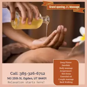 Our traditional full body massage in Ogden, UT
includes a combination of different massage therapies like 
Swedish Massage, Deep Tissue, Sports Massage, Hot Oil Massage
at reasonable prices.