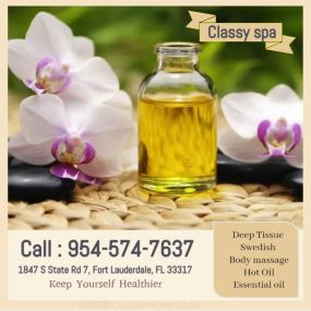 Our traditional full body massage in Fort Lauderdale, FL
includes a combination of different massage therapies like 
Swedish Massage, Deep Tissue, Sports Massage, Hot Oil Massage
at reasonable prices.