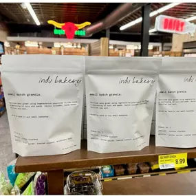 At South Point Grocery, we are proud to offer a wide array of local products alongside our usual grocery goodies! From farm fresh produce to artisanal treats like this small batch of locally made granola from Indu Bakery! Add a bag to your cart during your next shopping trip at South Point Grocery.