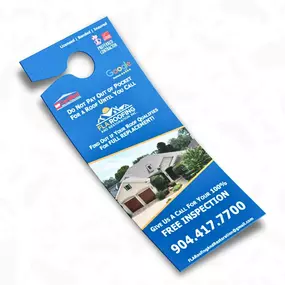 Boost your marketing efforts with custom door hangers from REDBiRD PRINTING. Featuring durable waterproof paper, vibrant full-color printing, and customizable shapes, our door hangers deliver your message right to your audience’s doorstep. Enjoy fast turnaround, free proofs, and a 100% satisfaction guarantee. Contact us at 866-695-2706 to get started!