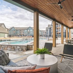 Relaxing area with a pool view