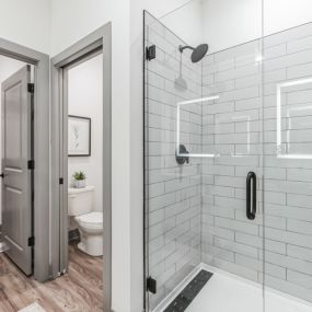 Modern bathroom with a shower and a toilet