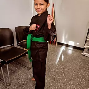 Welcome to our newest Master's Club member- Avery! She is well on her way to black belt and is even getting dad involved! Awesome work, already being a leader, Avery!