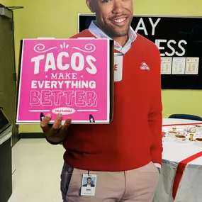 Today, we took #jakefromstatefarm along for a ride for #tacotuesday for #teacherappreciationweek. We were so happy to be able to thank the teachers and staff of Progressive High School for all their hard work this year!