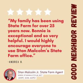 We’re thrilled to read your amazingly kind words, Andrea! Your feedback inspires us to keep providing personalized service each day. Thank you for relying on Bonnie and #OurStateFarm team! #CustomerReview #StanMalcolmJrStateFarmAgent