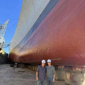 Ethan and I went to see the Battleship New Jersey in Dry dock.  I’ve slept on the “Big J” twice and was there March 27 to see it move on its way to the Naval shipyard for repairs.  This,  however, is one of the most unique things I have ever done!
     The history of the ship is like none other.  It is the most decorated battleship in history. It fought in World War II, the Korean War, the Vietnam war the Cold War, the Lebanese Civil War, the Persian Gulf.   She has steamed more miles, fought in