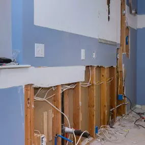 Pictured here is Webster Wisconsin water damage in a main floor kitchen.  Most of the cabinets in this kitchen were soaked with water and needed to be replaced.