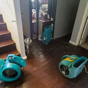 Pictured here is Siren Wisconsin water damage in a home’s foyer.  The main floor bathroom toilet overflowed when the homeowners were not home.