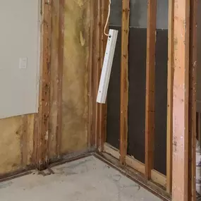 Pictured here is Webster Wisconsin water damage restoration in a basement.  As you can see, we removed 18 inches of sheetrock from the bottom of the wall.