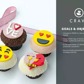 Introduce CRAVE to new audiences and media
Keep CRAVE top of mind for the media, target audiences and existing clientele
Grow CRAVE’s brand awareness amongst potential customers
Secure media placements through strategic pitches
CHALLENGES
CRAVE is widely recognized in Houston for serving delicious cupcakes. As a result, the main challenge for the agency has been delivering a message that CRAVE is more than just cupcakes. The agency has worked to educate consumers about other products CRAVE offer