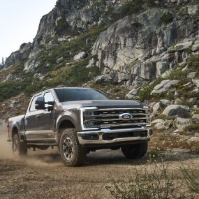 2023 Ford Super-Duty drives on dirt road and can handle any terrain