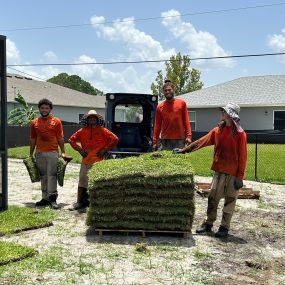 The Landworx sod installation team hard at work! Give us a ring today for a free estimate.