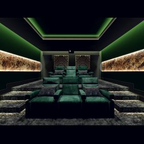A home cinema installation is unique to your tastes and style. The art of crafting an interior design that works both technically and aesthetically is the challenge. This design features a printed acoustic panel made from PET wool, recycled plastic bottles, and delivers stunning, customised aesthetics combined with great acoustic properties.