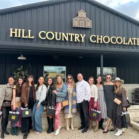 Groups are welcome for wine, chocolate, and fun at Hill Country Chocolate.