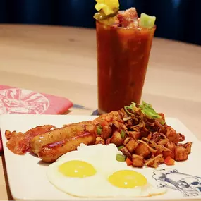 Classic Bloody Mary with Bacon & Eggs at Guy Fieri's Tunica Kitchen + Bar in Robinsonville, MS at Horseshoe Tunica - 7 Days a Week!