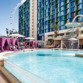 The Pool at Harrah's Las Vegas - Fun in the sun! Get ready for some fun in the sun. At Harrah's Las Vegas, dive into the hotel’s heated outdoor swimming pool and relax in lush surroundings. Book your private cabana for the ultimate poolside VIP experience. Located on Level 2, the outdoor Pool at Harrah’s delivers on an epic Vegas poolside experience. Rent a cabana, lounge in the sun, and sip refreshing drinks. Lounge on a sunny daybed, or book a private cabana for some space of your own.