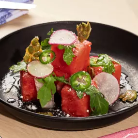 Guy Fieri's Watermelon Cotija Salad at Flavortown Sports Kitchen in the Las Vegas Center Strip Horseshoe Hotel