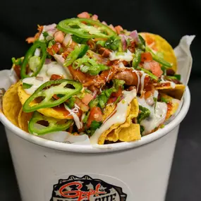 Loaded Trash Can Nachos at Guy Fieri's Bar-B-Que Joint at Caesars Atlantic City.