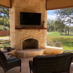 Patio Design With Custom Outdoor Fireplace San Antonio