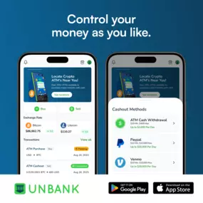 Unbank is the easiest and most secure way to buy and sell cryptocurrency with cash across the United States. Whether you're at home or on the go, Unbank allows you to instantly convert cash to crypto or crypto to cash at over 40,000 retail locations and more than 20,000 ATM kiosks. With no bank account required and no custodial risk, Unbank is the fastest way to access digital assets like Bitcoin, Ethereum, Litecoin, Dogecoin, and Tether using only cash.
As a non-custodial cryptocurrency exchang