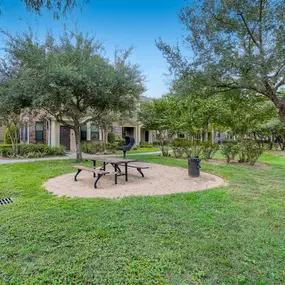 The park with a picnic table at our apartments