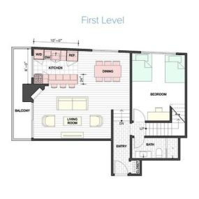888 Hilgard-2 bedroom, 2 bath furnished luxury apartment 1st level floor plan
