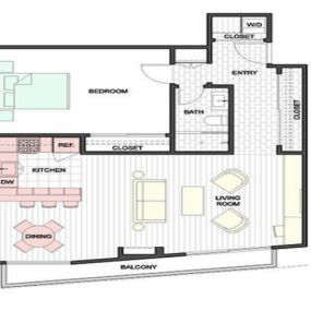 888 Hilgard-1 bedroom, 1 bath furnished luxury apartment floor plan