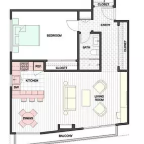 888 Hilgard-1 bedroom, 1 bath furnished luxury apartment floor plan