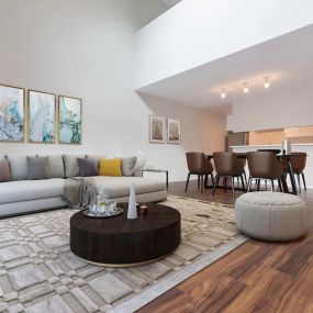 Living room and kitchen at Beverly Plaza Apartments