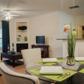 View of glass tabletop in dining room