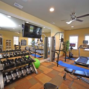 Fitness center with free weights and cardio equipment