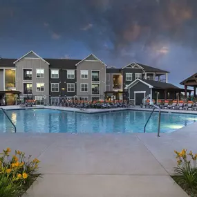 Resort-style pool at night