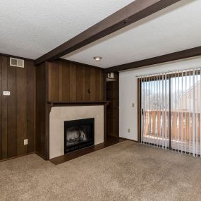 Wood floor living room with fireplace