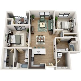 56 North 2 bedroom, 2 bath apartment open floorplan