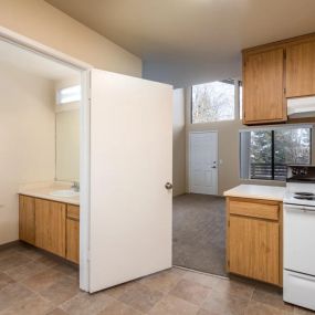 Kitchen and bathroom at Edgewood Apartments in Rohnert Park, CA 94928