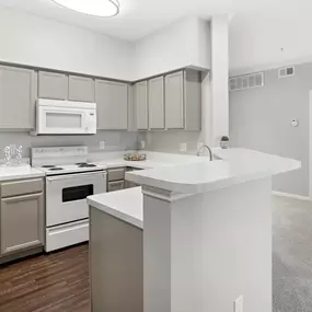 Bright white kitchen with spacious countertop